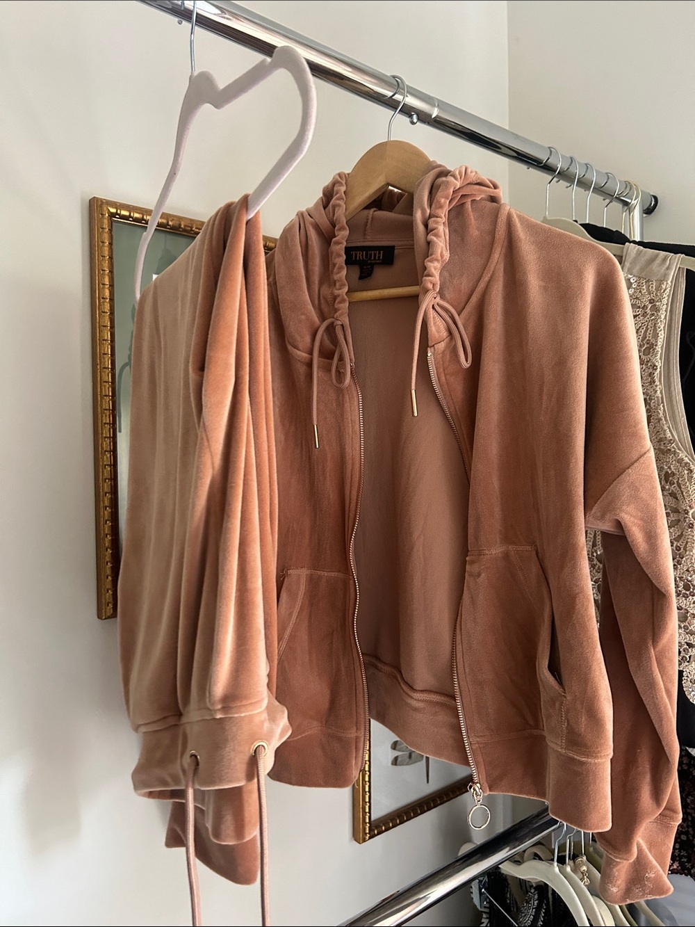 Truth M Velour Zip-Front Hoodie & Jogger Set in caramel taupe shade